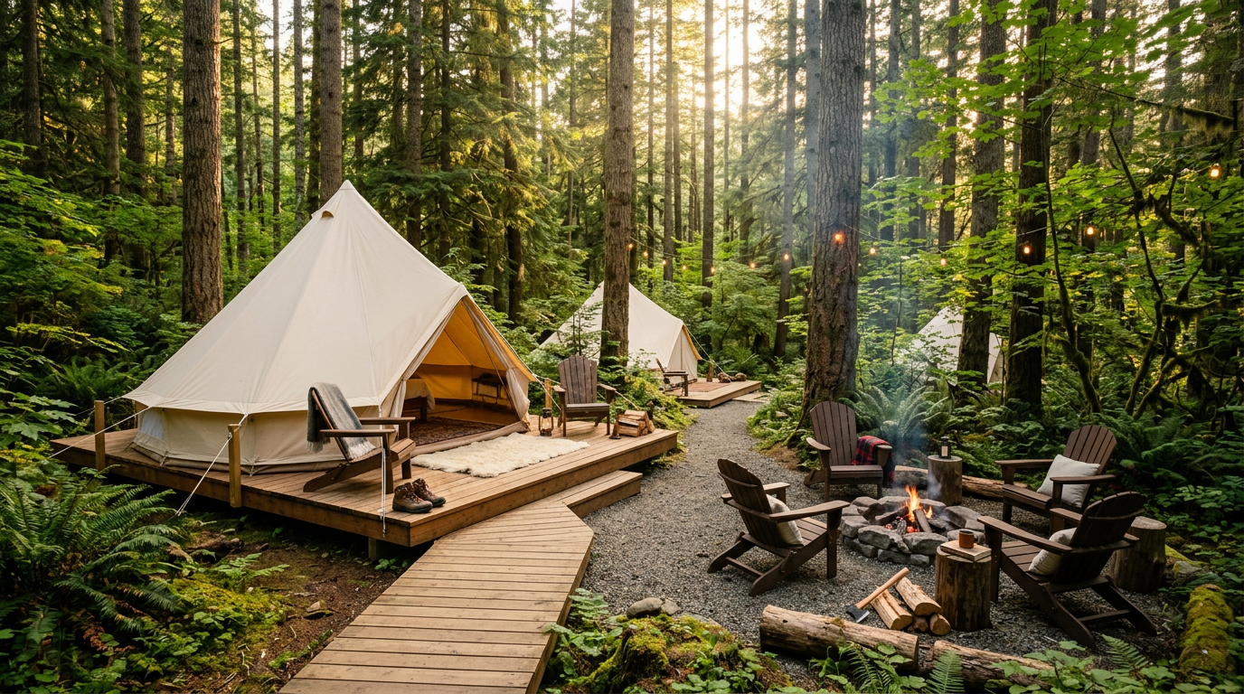 アウトドア施設への転用事例 - 三重県8haのキャンプ場としての山林活用